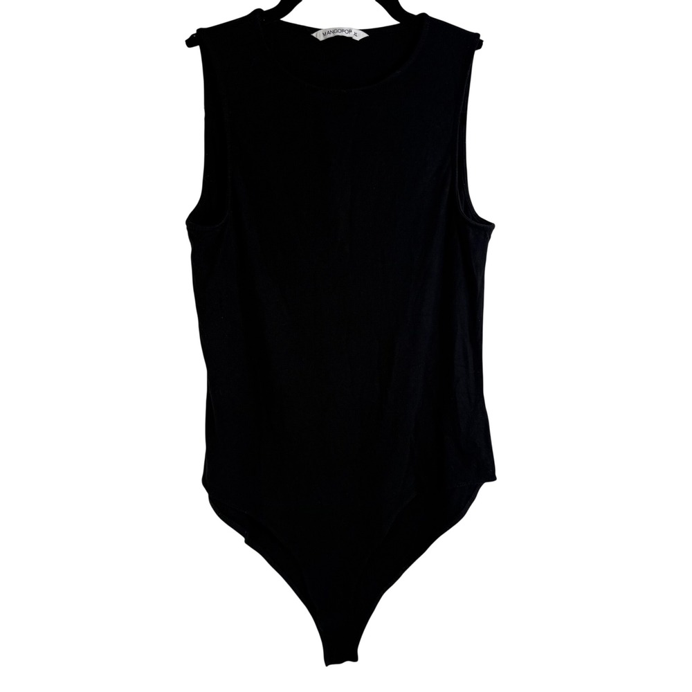 MANGOPOP Womens Black Sleeveless Round Neck Snap Closure Bodysuit XL